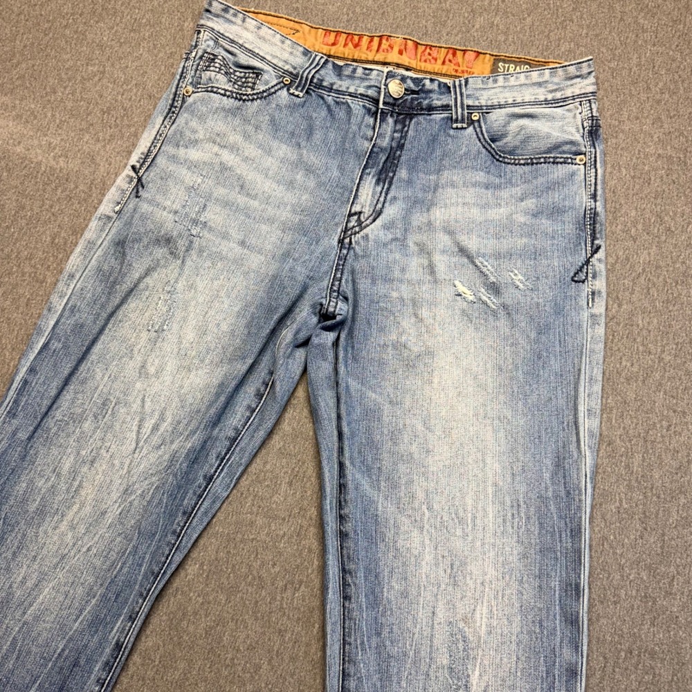 Unionbay Mens Straight Leg Light Wash Distressed Denim Jeans 34x34